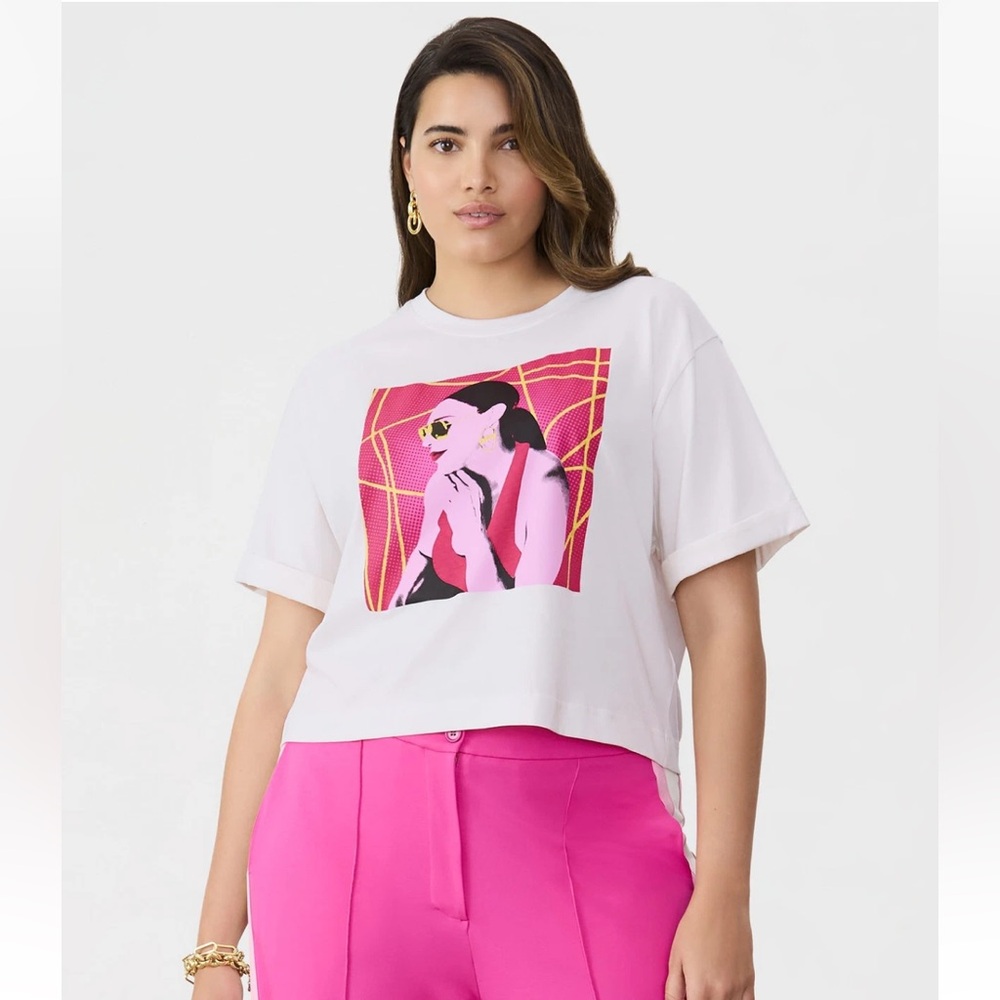 GSTQ Women's The Dany Tee White Size Small Cropped NEW Ivory Pink